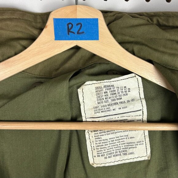 Vtg OG-107 Military Coat Cold Weather Field Size Small Regular Army Green Hunt - Picture 7 of 9